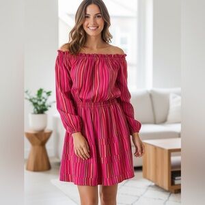 BURU off shoulder striped dress. NWOT